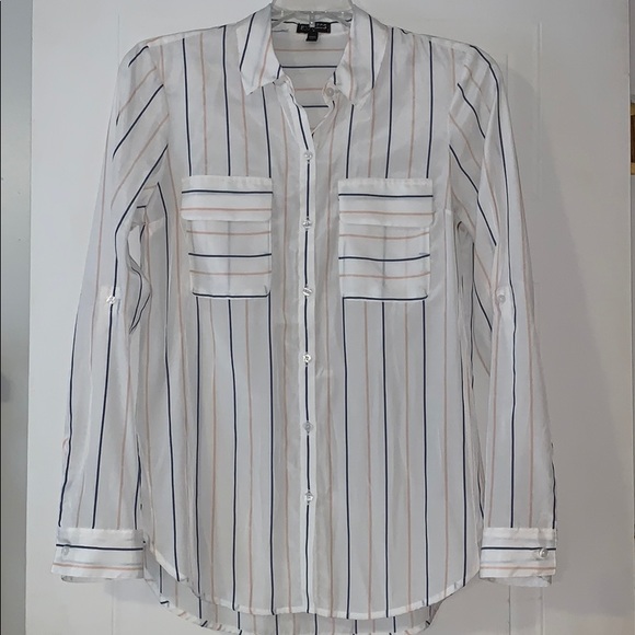 EXPRESS Button Down Top, XS, White, Stripe - Picture 2 of 5